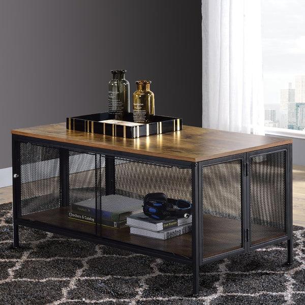 benzara Metal Coffee Table with 1 Bottom Shelf and Mesh Design Brown and Gray - BM204492