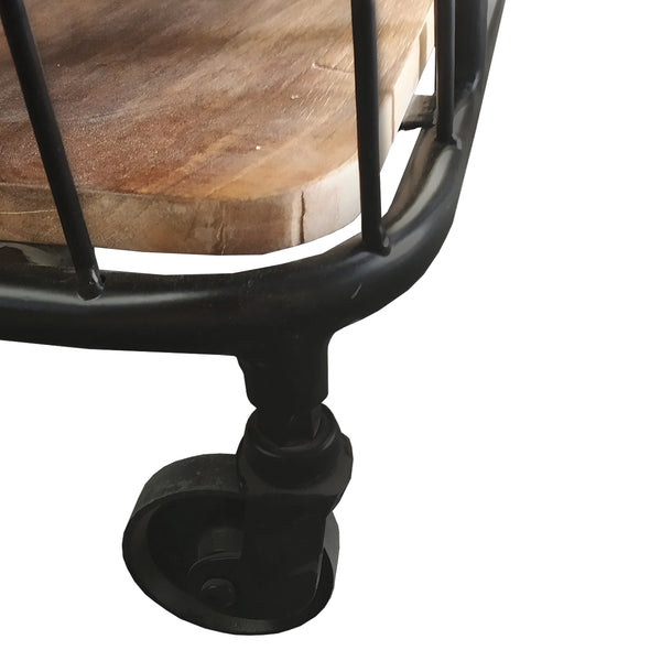 Benzara Metal Frame Bar Cart With Wooden Top And 2 Shelves Black And Brown - UPT-197314