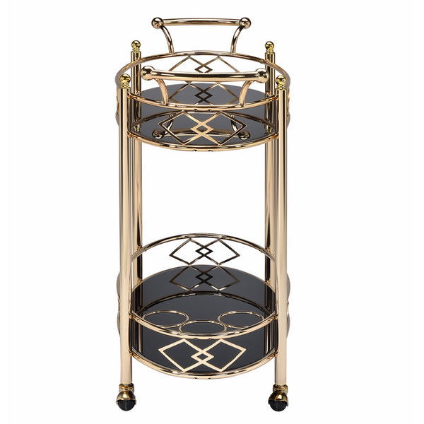 Benzara Metal Framed Serving Cart With Tempered Glass Top And Open Bottom Shelf Gold And Black - BM194345