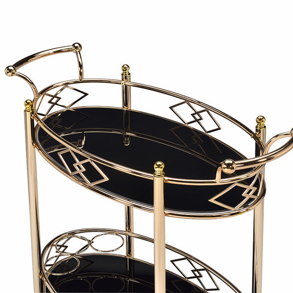 Benzara Metal Framed Serving Cart With Tempered Glass Top And Open Bottom Shelf Gold And Black - BM194345