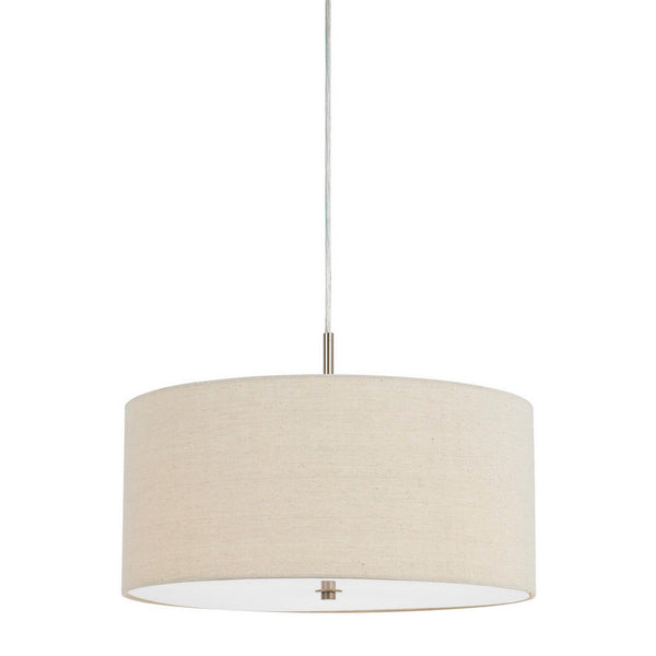 benzara Metal Pendant Lighting with Fabric Circular Drum Shade Off White - BM224940