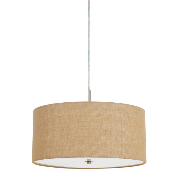benzara Metal Pendant Lighting with Fabric Circular Drum Shade and Cord Beige - BM224939