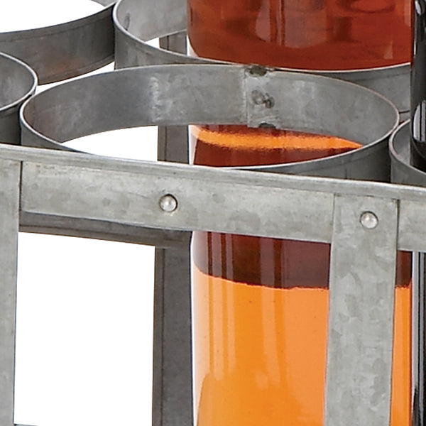 Benzara Metal Strip Wine Holder With Wooden Handle And Six Bottles Storage Gray - BM00224