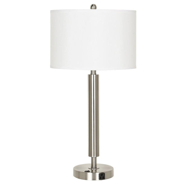 benzara Metal Table Lamp with Fabric Drum Shade White and Silver - BM233289