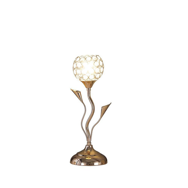 Benzara Metal Table Lamp With Floral Shade And Acrylic Crystals Gold - BM233924