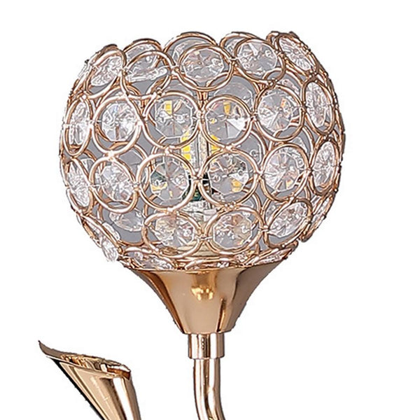 Benzara Metal Table Lamp With Floral Shade And Acrylic Crystals Gold - BM233924