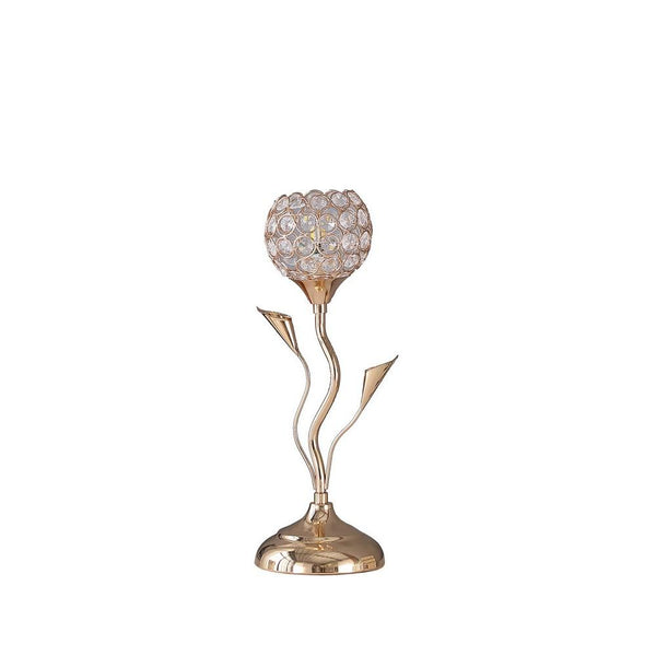 benzara Metal Table Lamp with Floral Shade and Acrylic Crystals Gold - BM233924