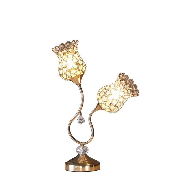 Benzara Metal Table Lamp With Floral Trumpet Shade And Crystal Accents Gold - BM233925