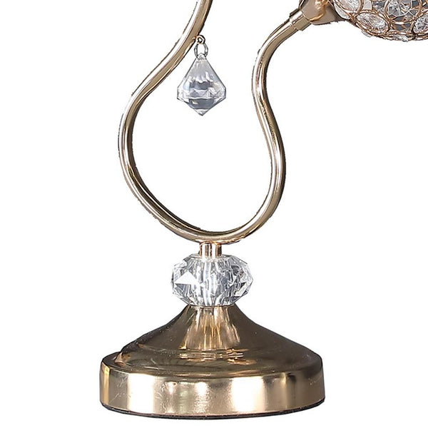 Benzara Metal Table Lamp With Floral Trumpet Shade And Crystal Accents Gold - BM233925