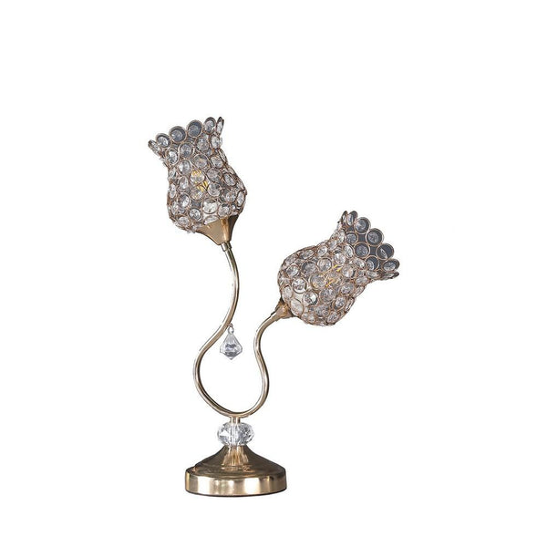 benzara Metal Table Lamp with Floral Trumpet Shade and Crystal Accents Gold - BM233925
