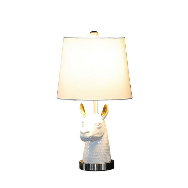 Benzara Metal Table Lamp With Llama Animal Head White - BM233935