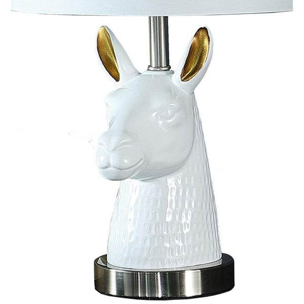 Benzara Metal Table Lamp With Llama Animal Head White - BM233935