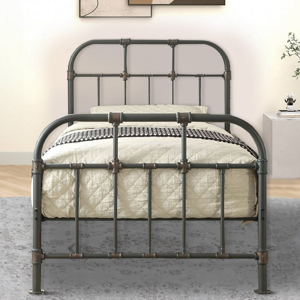 benzara Metal Twin Bed with Pipe Design Structure Antique Bronze - BM196892