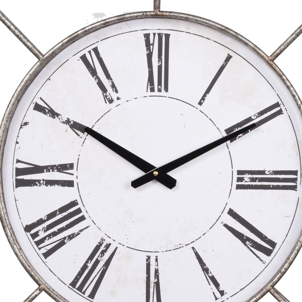 Benzara Metal Wall Clock With Circle Dial And Roman Numbers Silver And White - BM200639