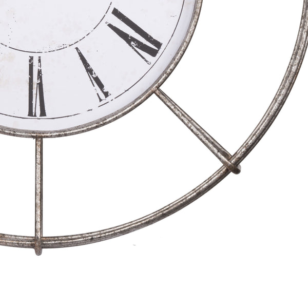 Benzara Metal Wall Clock With Circle Dial And Roman Numbers Silver And White - BM200639