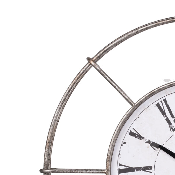 Benzara Metal Wall Clock With Circle Dial And Roman Numbers Silver And White - BM200639