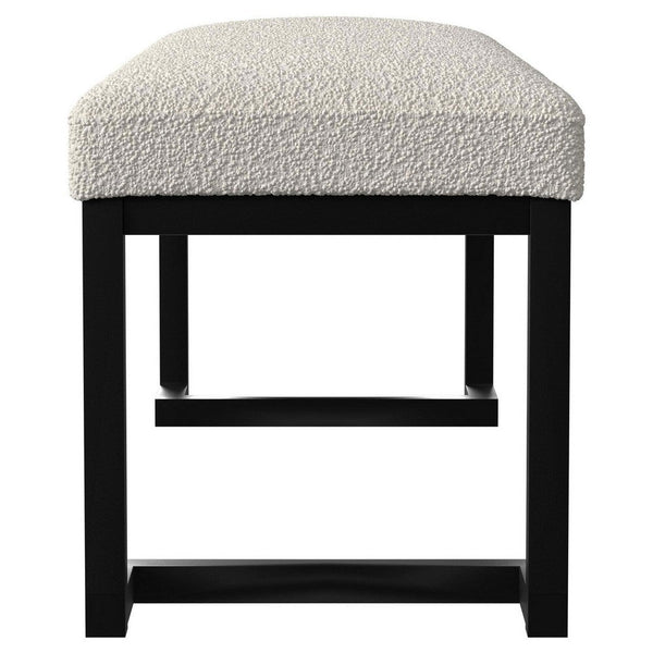 Benzara Mezza Accent Bench Tufted Ivory Boucle Fabric Black Metal 48 Inch -BM329658