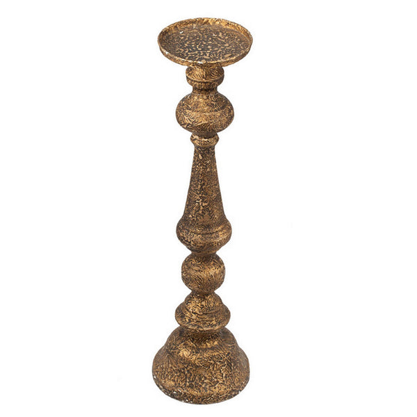Benzara Mia 24 Inch Pillar Candle Holder Antique Brass Metal Turned Pedestal - BM302560