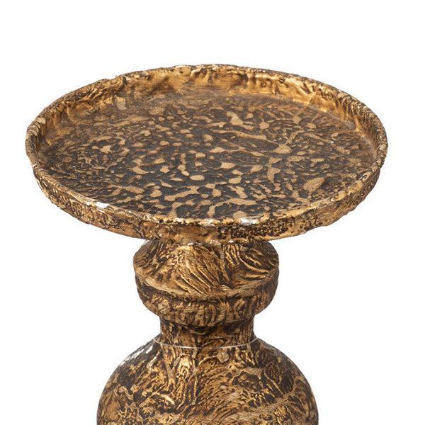 Benzara Mia 24 Inch Pillar Candle Holder Antique Brass Metal Turned Pedestal - BM302560