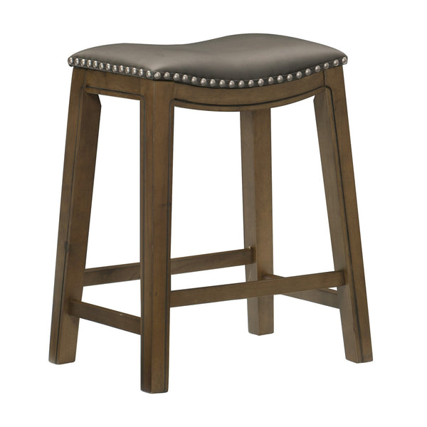 benzara Miel 26 Inch Counter Height Stool Gray Faux Leather Seat Brown Solid Wood - BM314433