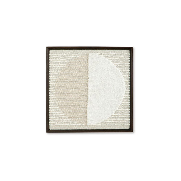 Benzara Miji Wall Art Decor Half Moon Circle Beige White Woven Detail 30 X 30 -BM328158