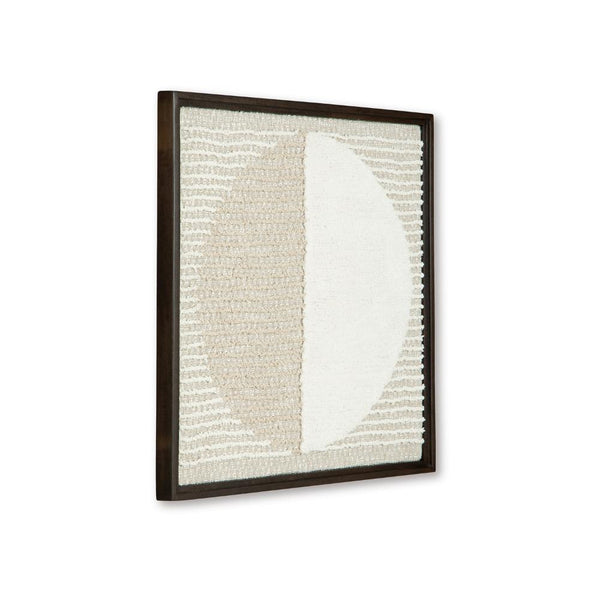 benzara Miji Wall Art Decor Half Moon Circle Beige White Woven Detail 30 x 30 -BM328158