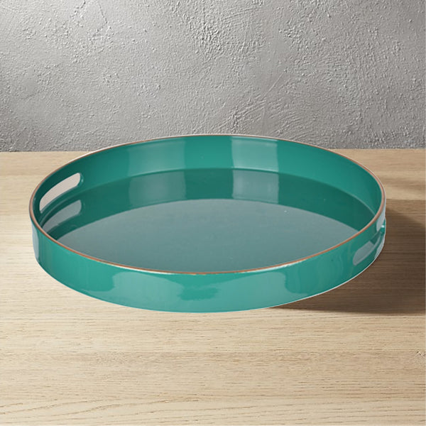 benzara Mimosa Round Tray With Cutout Handles Green - BM145602