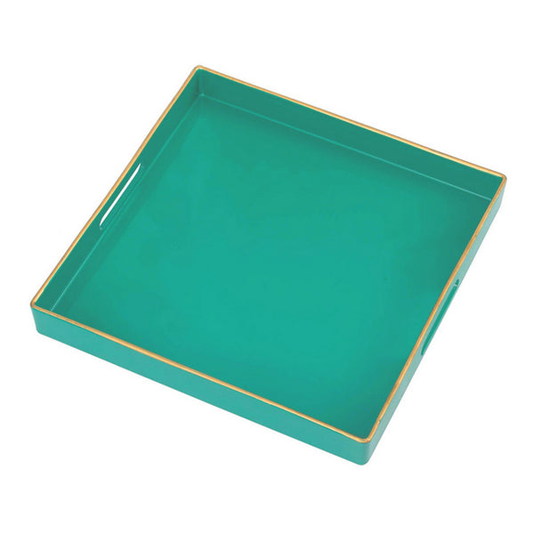 Benzara Mimosa Square Tray With Cutout Handles Green - BM145601