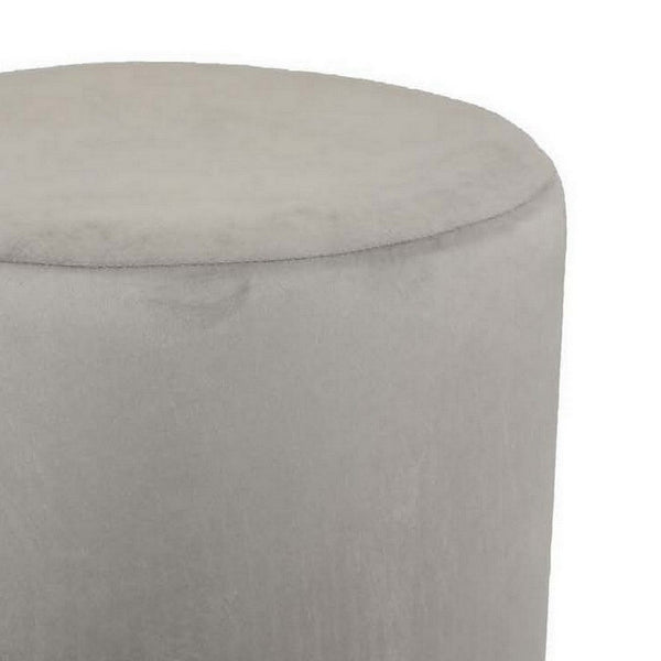 Benzara Mindy Ottoman Light Gray Velvet And Gold Metal Base Round 19 Inch -BM331110