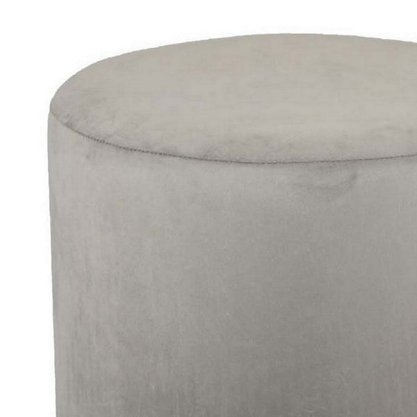 Benzara Mindy Ottoman Light Gray Velvet And Gold Metal Base Round 19 Inch -BM331110