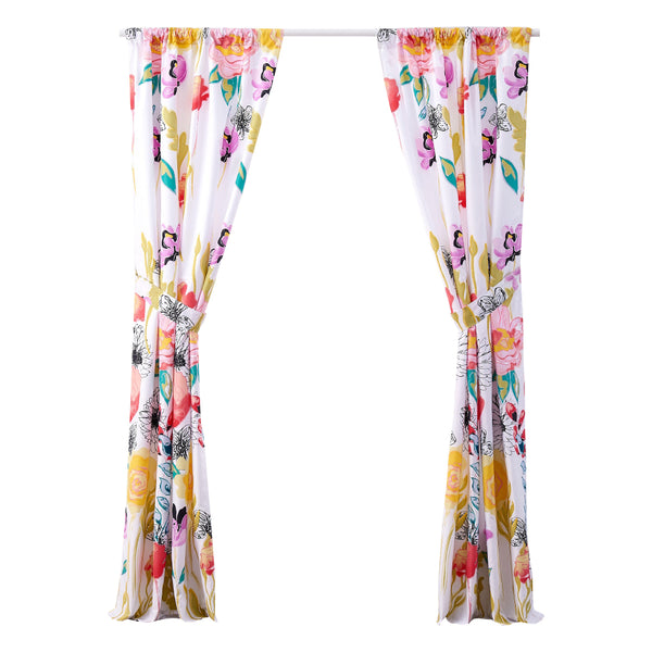 Benzara Minsk 84 Inch Window Panel Curtains Bright Flower Patterns Vibrant Colors - BM293481