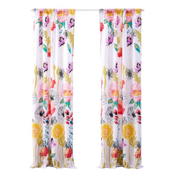 Benzara Minsk 84 Inch Window Panel Curtains Bright Flower Patterns Vibrant Colors - BM293481