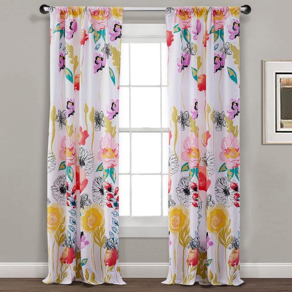 benzara Minsk 84 Inch Window Panel Curtains Bright Flower Patterns Vibrant Colors - BM293481