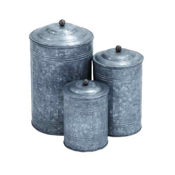 Benzara Miri Rustic Metal Galvanized Canisters Set Of 3 Benzara - BM120150