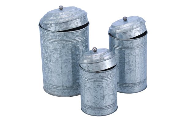 Benzara Miri Rustic Metal Galvanized Canisters Set Of 3 Benzara - BM120150