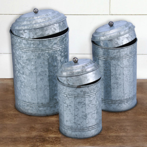benzara Miri Rustic Metal Galvanized Canisters Set of 3 Benzara - BM120150