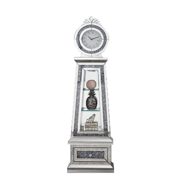 Benzara Mirrored Grandfather Clock With 3 Open Compartments Silver - BM269090