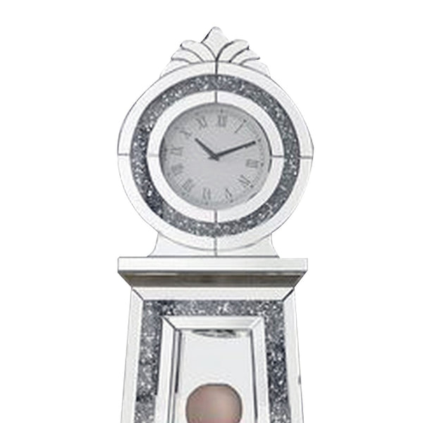 Benzara Mirrored Grandfather Clock With 3 Open Compartments Silver - BM269090