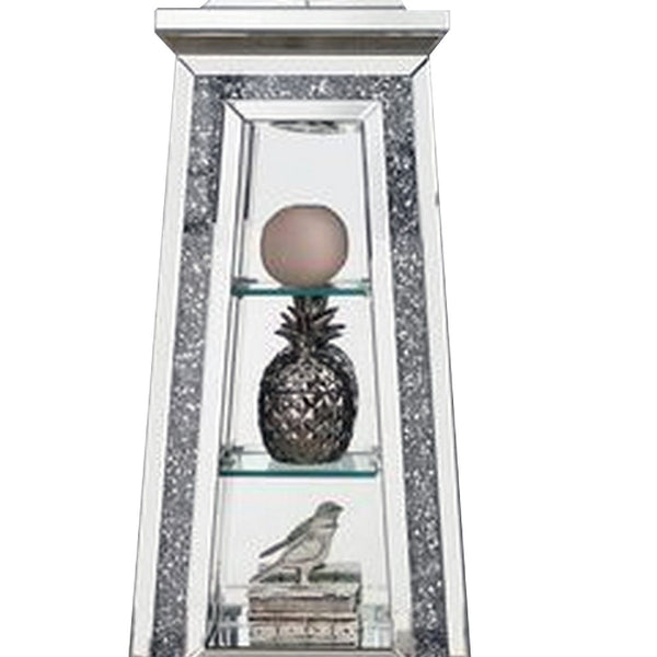 Benzara Mirrored Grandfather Clock With 3 Open Compartments Silver - BM269090