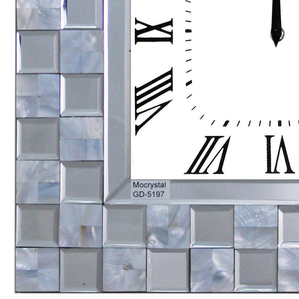 Benzara Mirrored Wall Clock With Checkered Pattern Silver