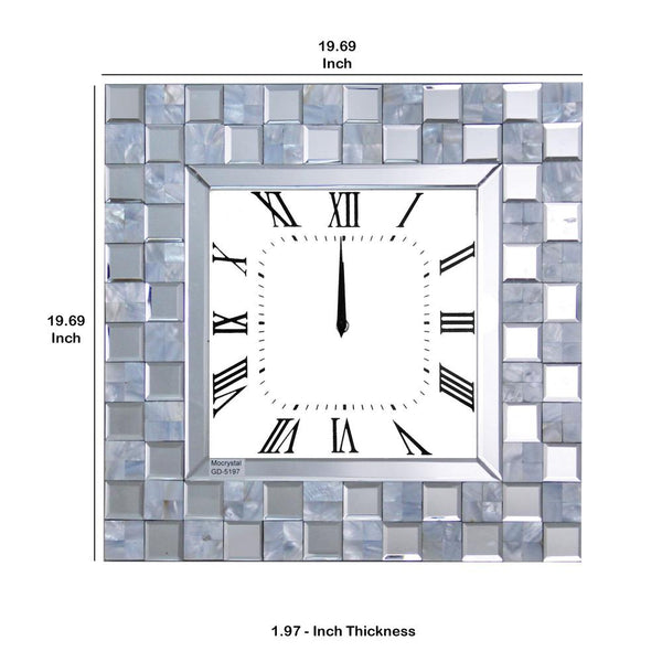 Benzara Mirrored Wall Clock With Checkered Pattern Silver