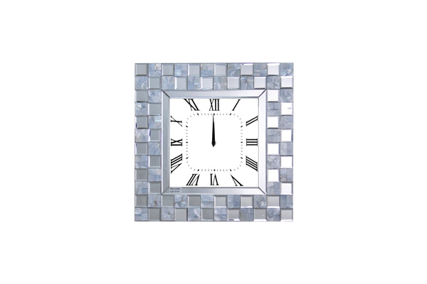 benzara Mirrored Wall Clock with Checkered Pattern Silver