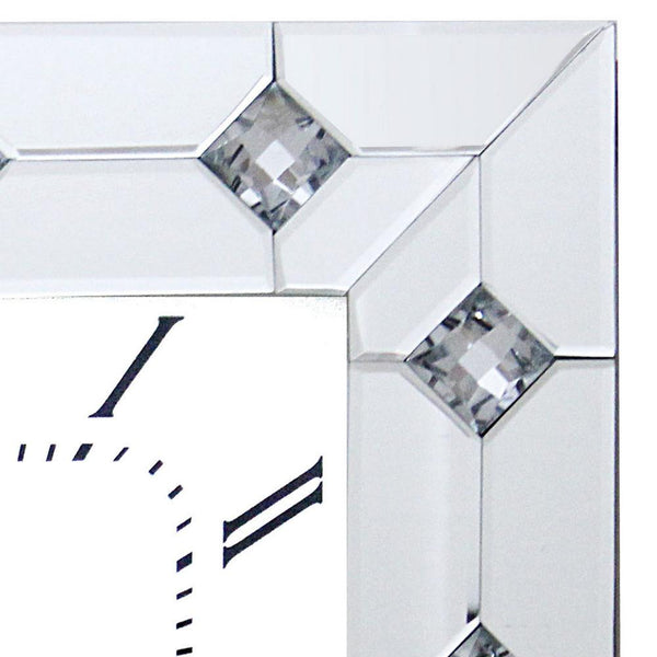Benzara Mirrored Wall Clock With Faux Rhinestones Inlay White - BM184773