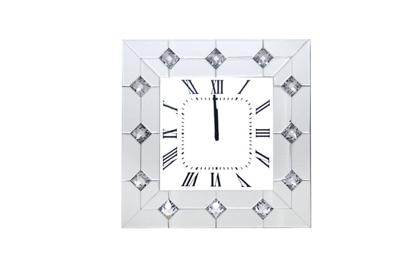 benzara Mirrored Wall Clock with Faux Rhinestones Inlay White - BM184773