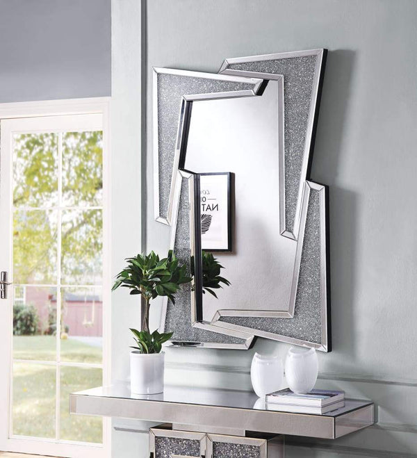 Benzara Mirrored Wooden Frame Accent Wall Decor With Four L Shaped Borders Silver - BM195979