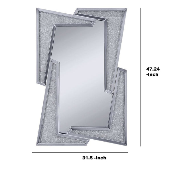 Benzara Mirrored Wooden Frame Accent Wall Decor With Four L Shaped Borders Silver - BM195979