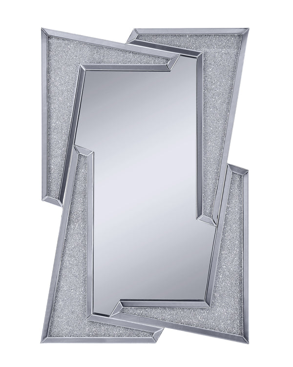 benzara Mirrored Wooden Frame Accent Wall Decor with Four L Shaped Borders Silver - BM195979