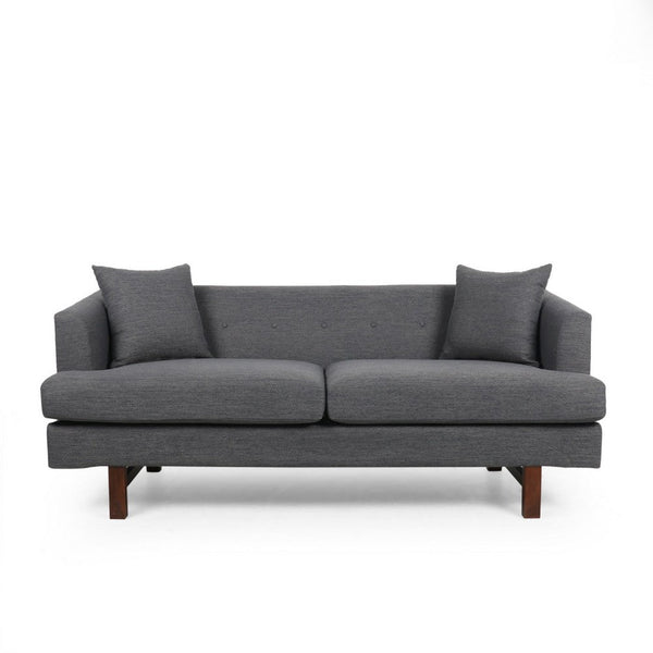 Benzara Miry 3 Seater Sofa With 2 Throw Pillows Charcoal Gray Faux Leather -BM335241