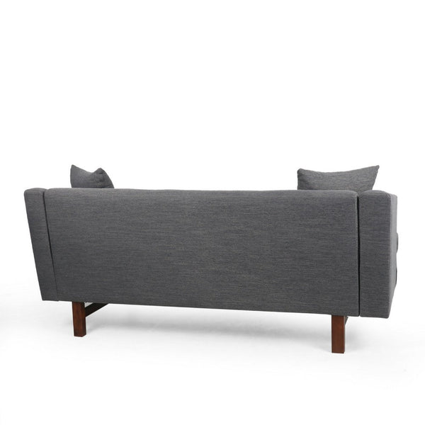 Benzara Miry 3 Seater Sofa With 2 Throw Pillows Charcoal Gray Faux Leather -BM335241