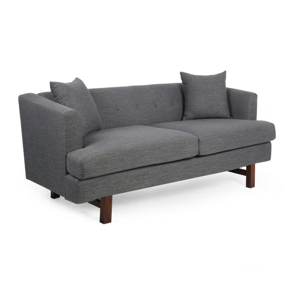 benzara Miry 3 Seater Sofa with 2 Throw Pillows Charcoal Gray Faux Leather -BM335241